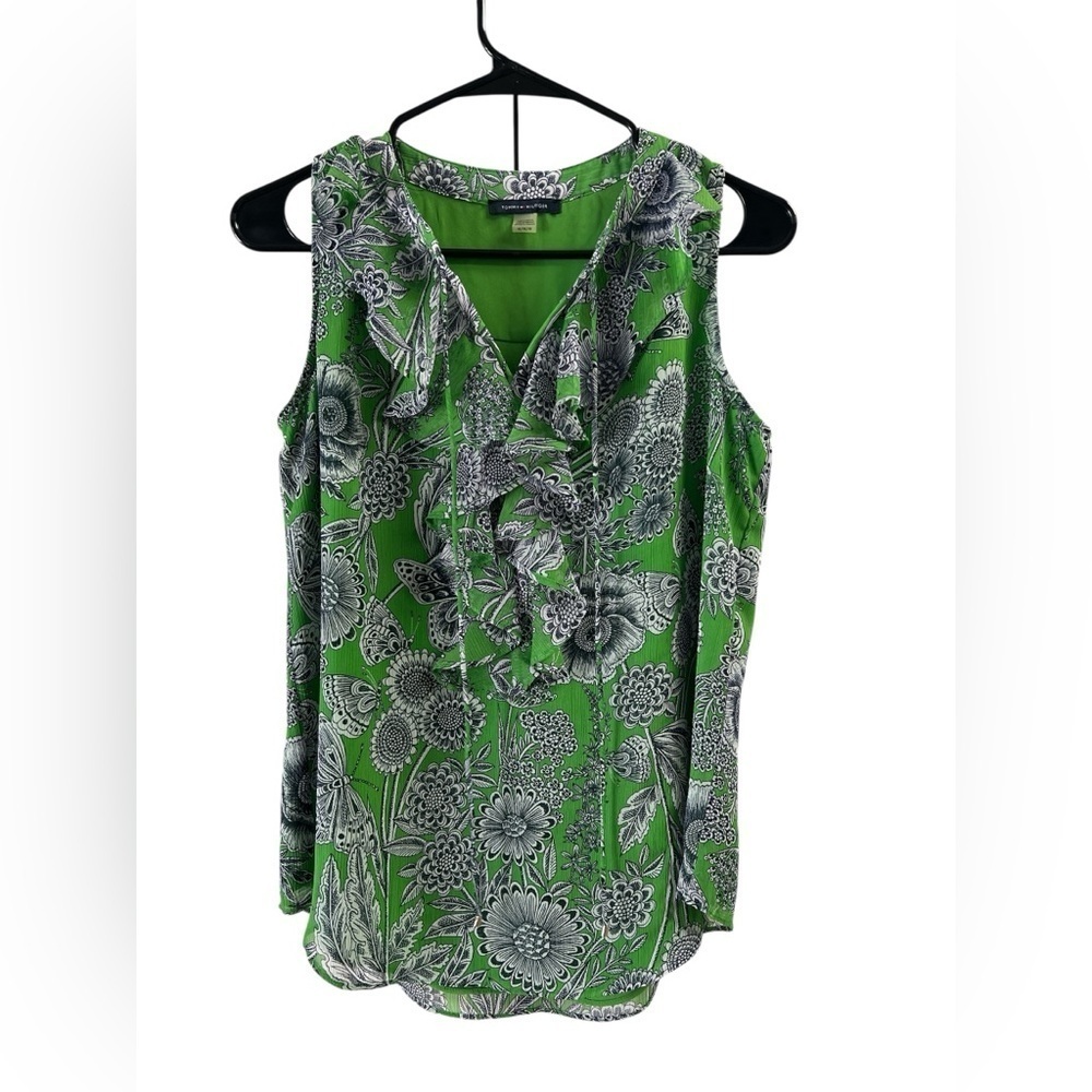 Tommy Hilfiger green floral ruffled blouse
